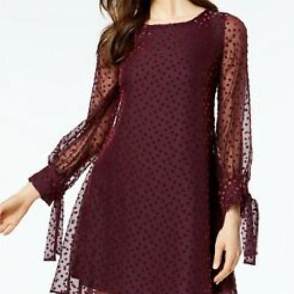 Taylor Dresses & Skirts - NWT Taylor Velvet-Dot Shift Dress Wine color Sz 4
